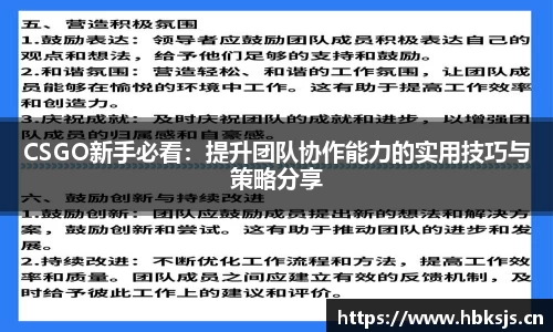 CSGO新手必看：提升团队协作能力的实用技巧与策略分享